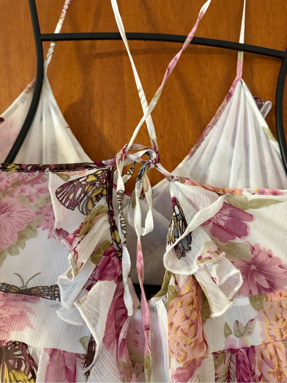 Floral & Butterfly Flowy, Spaghetti-Strap Mini Dress - Picture 5 of 6